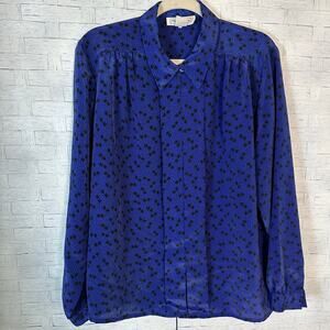 Impression women’s blouse vintage 80s satin blue, black, feminine romantic